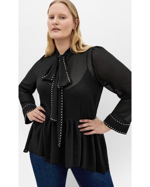 City Chic Plus Size Kara Stud Tie Neck Top - Black