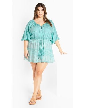 City Chic Plus Size Harlow Aqua Border Playsuit - Blue