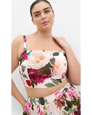 City Chic Plus Size Bianka Print Creme Crop Top - Multicolor