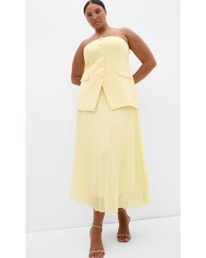 City Chic Plus Size Chiffon Pleat Midi Skirt - Yellow
