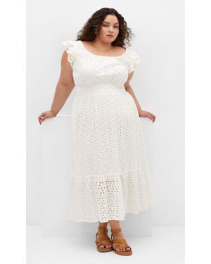 City Chic Plus Size Sweet Broderie Ruffle Midi Dress - White