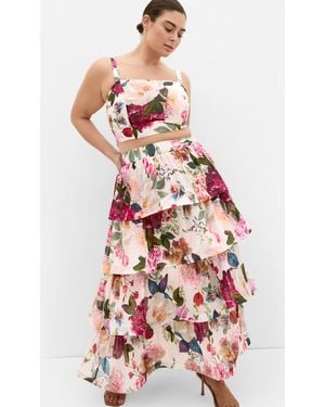 City Chic Plus Size Bianka Print Creme Tiered Skirt