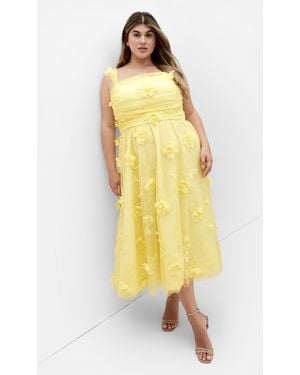 City Chic Plus Size Leilani 3D Fit And Flare Dress - Yellow