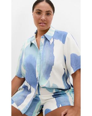 City Chic Plus Size Surface Level Light Print Shirt - Blue