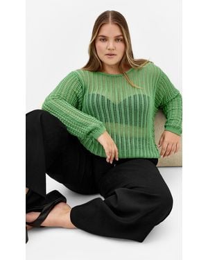 City Chic Plus Size Crochet Slouch Top - Green