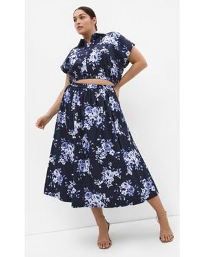 City Chic Plus Size Vacay Print Skirt - Blue