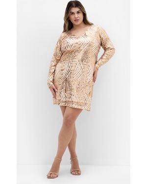 City Chic Plus Size Bright Lights Sequin Dress - Natural