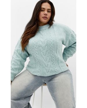 City Chic Plus Size Claudia Relaxed Knit Sweater - Blue