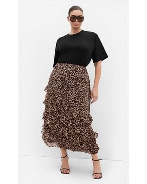 City Chic Plus Size Skai Print Ivory Maxi Skirt - Multicolor