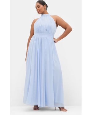 City Chic Plus Size Lucy Halter Pleat Front Maxi Dress - Blue