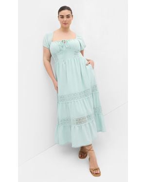 City Chic Plus Size Haven Embroidery Trim Maxi Dress - Blue