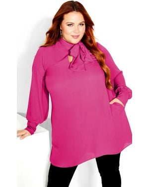 City Chic Plus Size Neck Tie Tunic Top Sangria - Pink