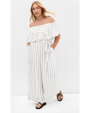 City Chic Plus Size Emery Off Shoulder Ivory Jumpsuit - White
