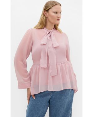 City Chic Plus Size Kara Stud Tie Neck Light Rose Top - Pink
