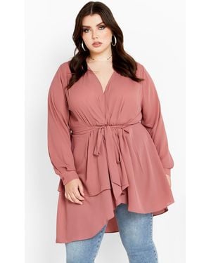 City Chic Plus Size Shibara Top Papaya - Red