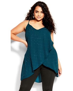 City Chic Plus Size Shine Hi-Lo Cami Top Emerald - Blue