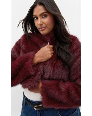 City Chic Plus Size Angel Faux Fur Crop Jacket - Red