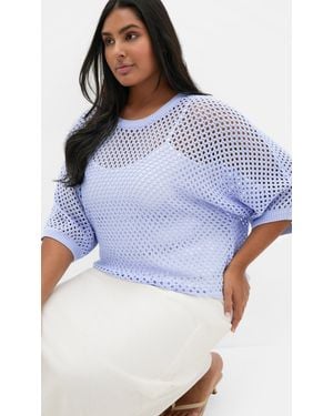 City Chic Plus Size Crochet Knit Top - Blue