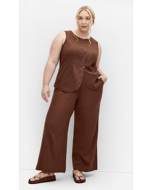 City Chic Plus Size Vivien Linen Pants - Brown