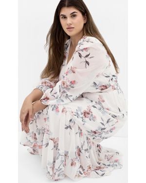 City Chic Plus Size Kiki Posie Print Maxi Dress - White