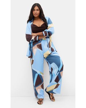 City Chic Plus Size Amaya Print Wide Leg Pants - Blue