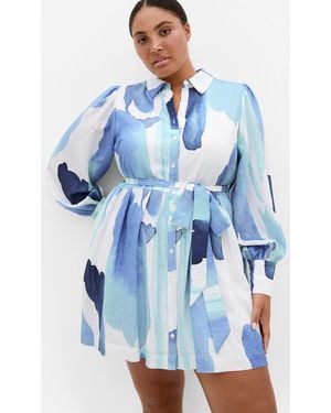 City Chic Plus Size Ezra Surface Level Light Print Mini Dress - Blue