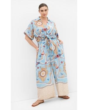 City Chic Plus Size Pants Postcard Printed S Printed/3Xs - Blue