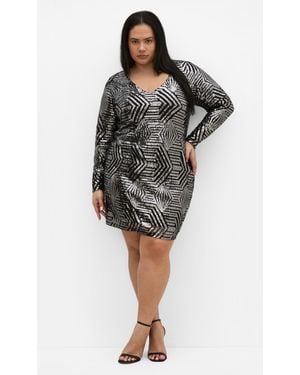 City Chic Plus Size Bright Lights Sequin Dress - Black