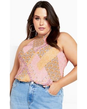 City Chic Plus Size Halter Pleat Top - Multicolor