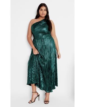 City Chic Plus Size Kamila One Shoulder Metallic Dress - Green