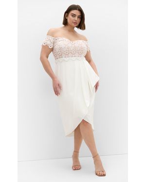 City Chic Plus Size Lace Glamour Midi Dress - White