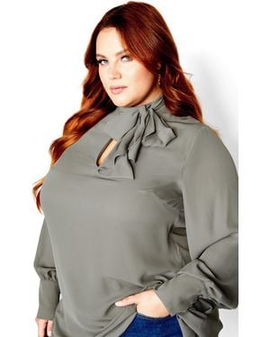 City Chic Plus Size Neck Tie Tunic Top Fern - Brown