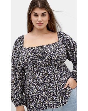 City Chic Plus Size Gigi Long Sleeve Floral Print Multi Top - Black