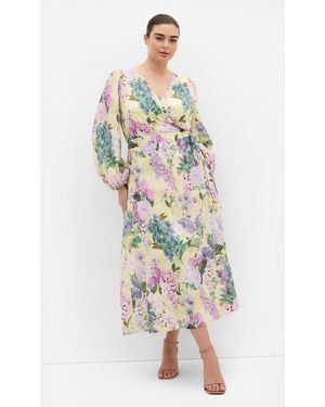 City Chic Plus Size Anastasia Hydrangea Print Wrap Maxi Dress - White
