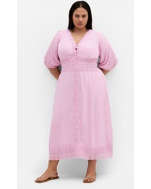 City Chic Plus Size Belle V-Neck Rose Midi Dress - Pink