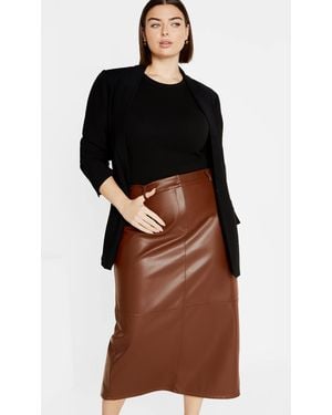 City Chic Plus Size Faux Leather Ivy Skirt Nougat - Brown