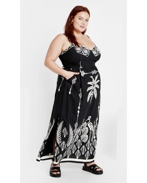 City Chic Plus Size Jez Print Shirred Maxi Dress - White