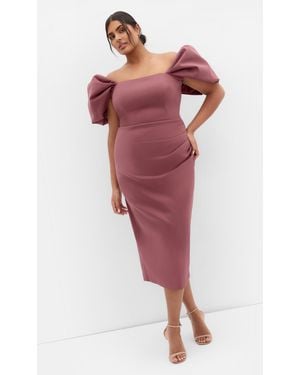 City Chic Plus Size Elyse Off Shoulder Midi Roseberry Dress - Red