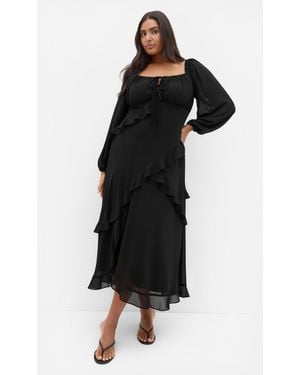 City Chic Plus Size Maxi Dress Shayla L/S/3Xs - Black