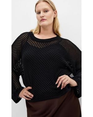 City Chic Plus Size Crochet Knit Long Sleeve Top - Black