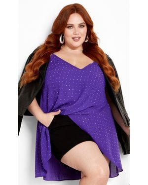 City Chic Plus Size Hi-Lo Shine Cami Top Royal, Faux Leather - Purple