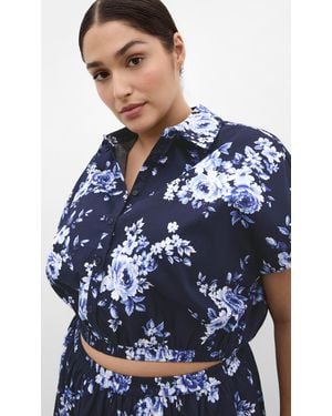 City Chic Plus Size Shirt Vacay Printed Fl/Xxxs - Blue