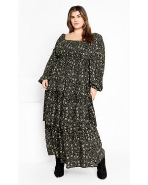 City Chic Plus Size Dahlia Tiered Maxi Dress - Green