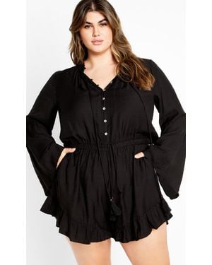 City Chic Plus Size Erica Bell Sleeve Ruffle Playsuit - Black