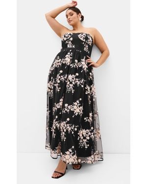 City Chic Plus Size Ambrosia Embroidery Tulle Maxi Dress - Black