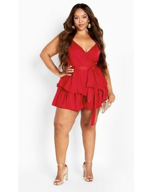 City Chic Plus Size Party Wrap Playsuit Love - Red