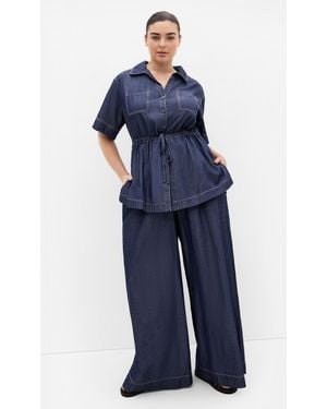 City Chic Plus Size Mikayla Cotton Dark Wash Denim Pants - Blue