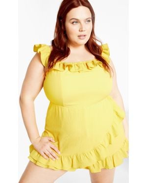 City Chic Plus Size Christa Ruffle Mini Playsuit - Yellow
