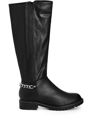 City Chic Plus Size Wide Fit Serene Knee Boot, Faux Leather - Black