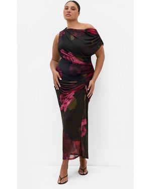 City Chic Plus Size Mesh Print Maxi Dress - Red